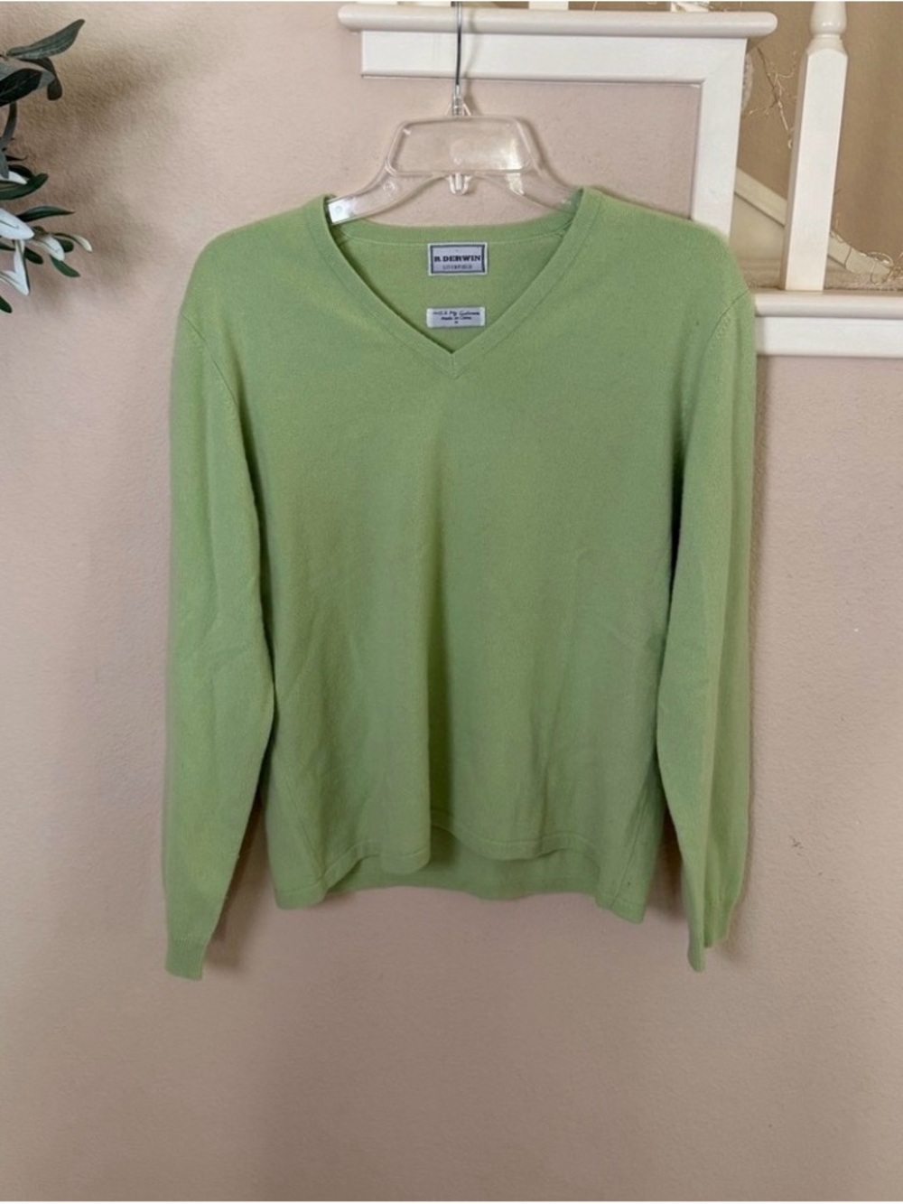 R. Derwin Women’s 100% Cashmere Light Green V-Neck Sweater